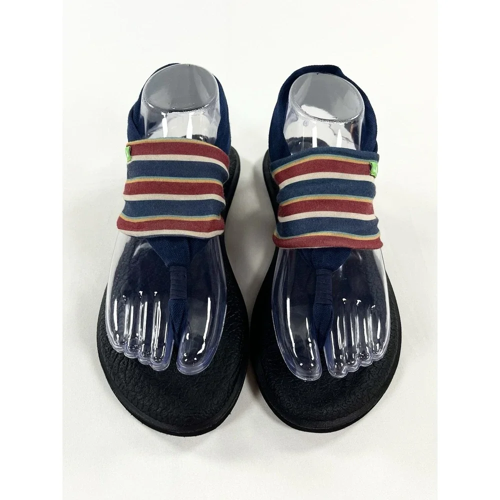Sanuk Yoga Sling‎ 2 Comfort Sandals Navy Multi Stripe Fabric Women Size 7 New